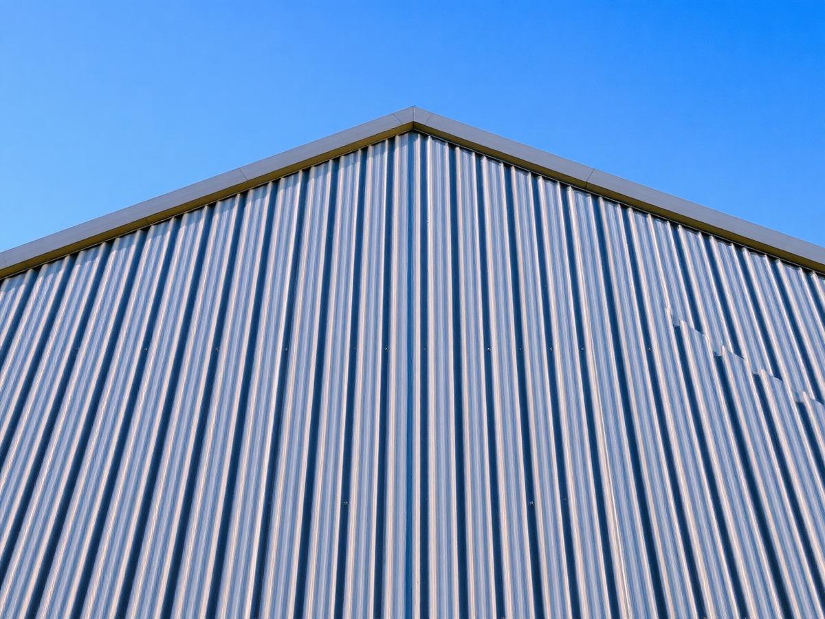 Standing seam metal roof panels on a large commercial warehouse building